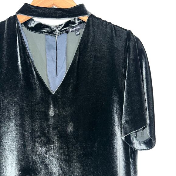 Madewell Choker Collar Short Sleeve Green Velvet Shirt Size Medium - Picture 4 of 13